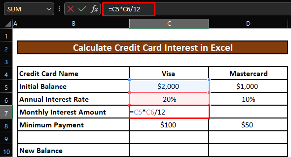 When and how is the interest on a credit card bill calculated?